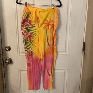 Handpainted Tropical Summer Floral Beachwear Tie Front Pants Resort Wear